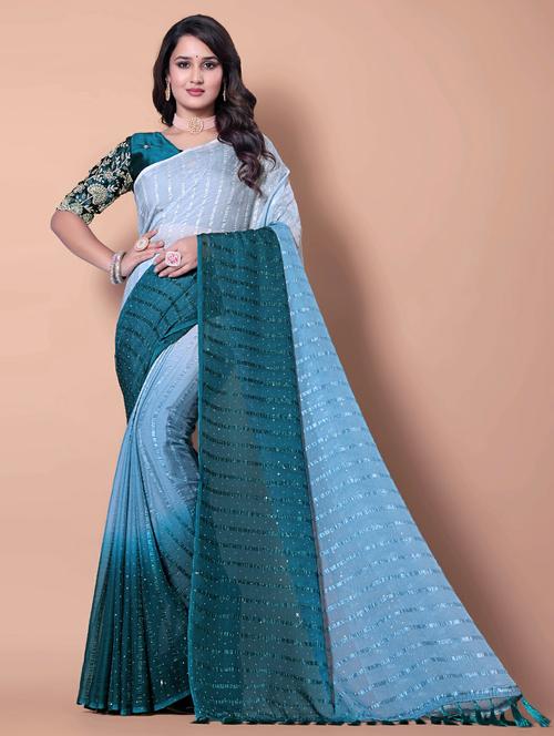 women ombre printed saree with blouse - 21962470 - Very Small Image - 1