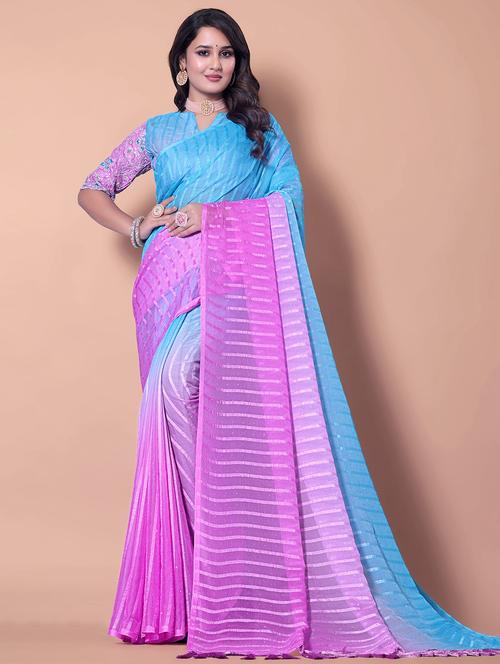 women ombre printed saree with blouse - 21962472 - Very Small Image - 1