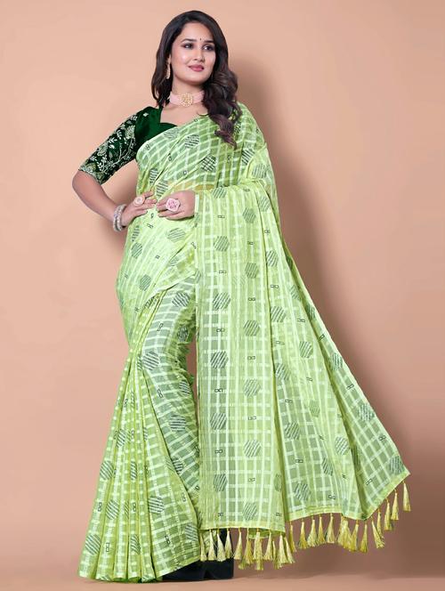 women checkered casual wear saree with blouse - 21962478 - Very Small Image - 1