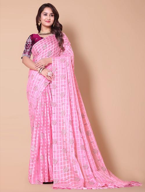women checkered casual wear saree with blouse - 21962481 - Very Small Image - 1