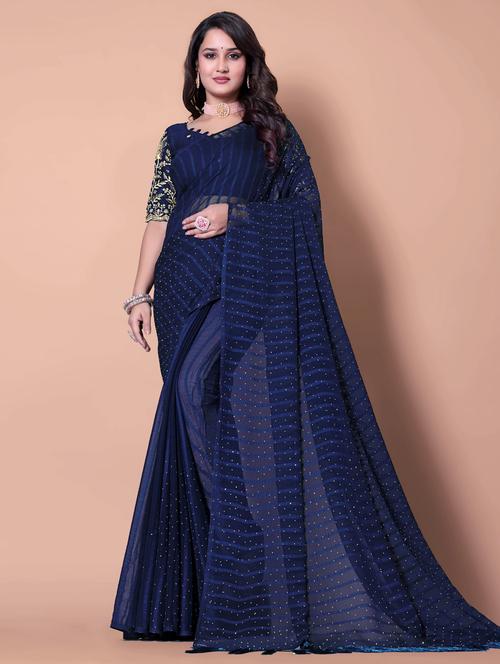 women striped embellished saree with blouse - 21962484 - Very Small Image - 1