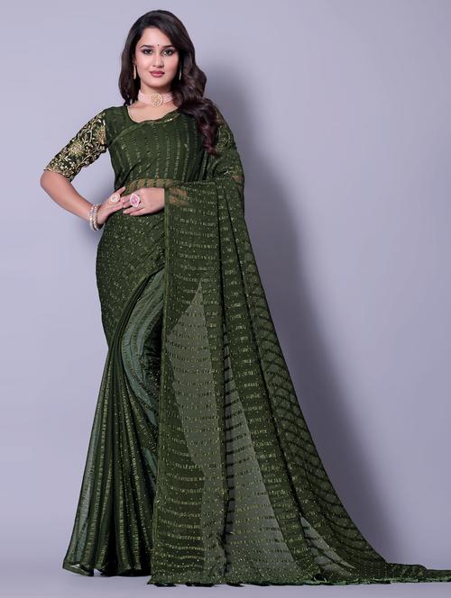 women striped embellished saree with blouse - 21962486 - Very Small Image - 1