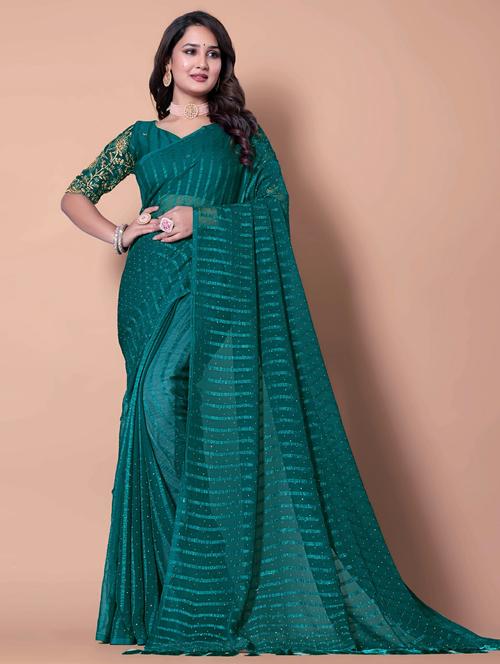 women striped embellished saree with blouse - 21962487 - Very Small Image - 1