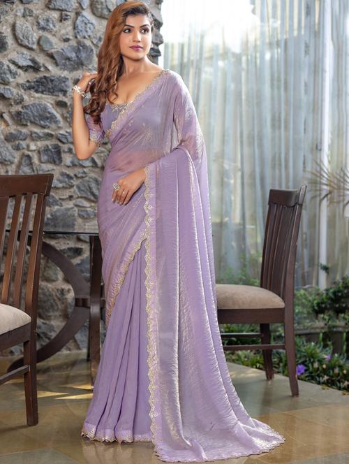 women solid with embellished bordered saree with blouse - 21962559 - Very Small Image - 1