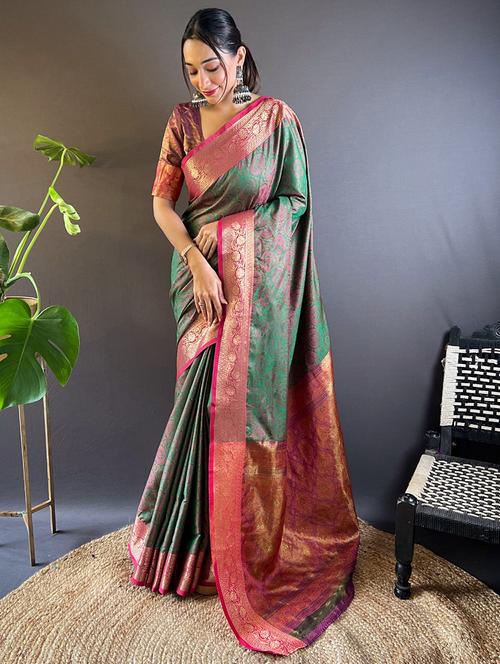 women self design bordered saree with blouse - 21963033 - Very Small Image - 1