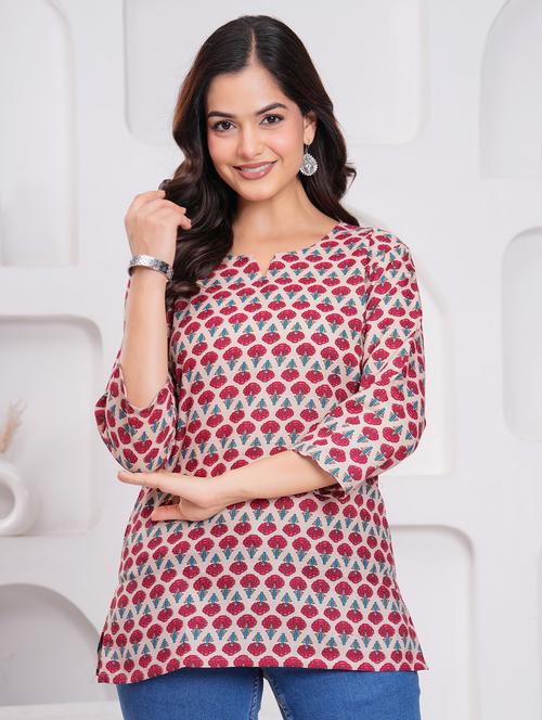 women printed notch neck straight kurti - 21963071 - Very Small Image - 1