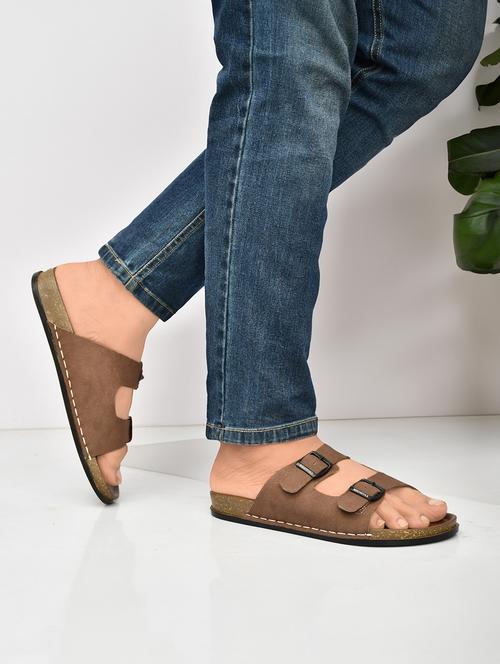 men brown solid slip-on buckle sandal - 21963078 - Very Small Image - 1