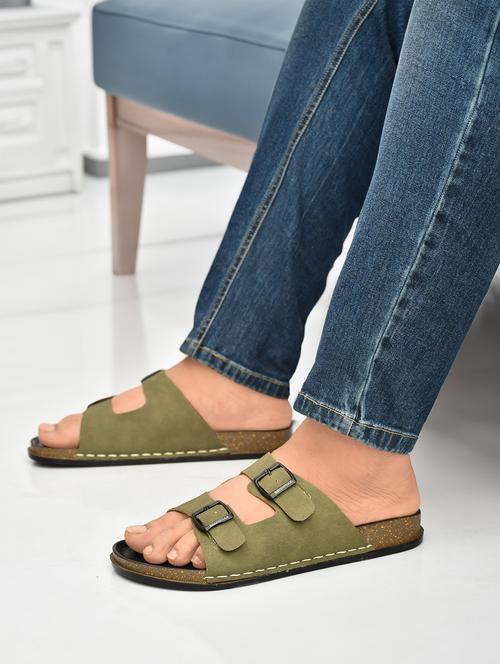 men olive solid slip-on buckle sandal - 21963080 - Very Small Image - 1