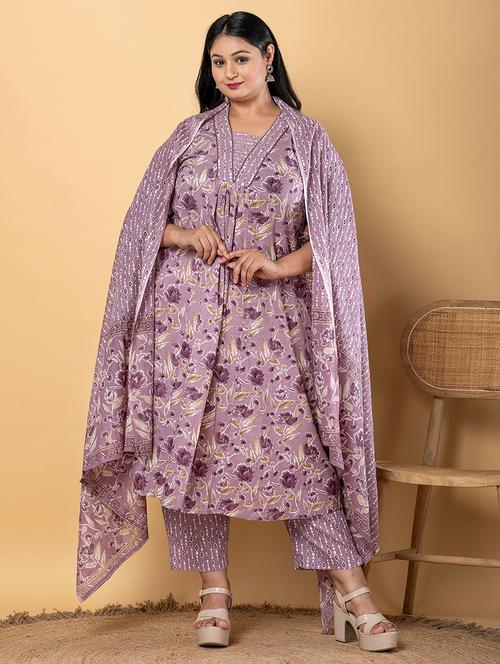 women plus size three quarter sleeve kurta pant with dupatta set - 21963086 - Very Small Image - 1