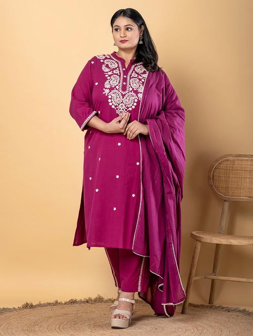 women plus size three quarter sleeve kurta pant with dupatta set - 21963105 - Very Small Image - 1