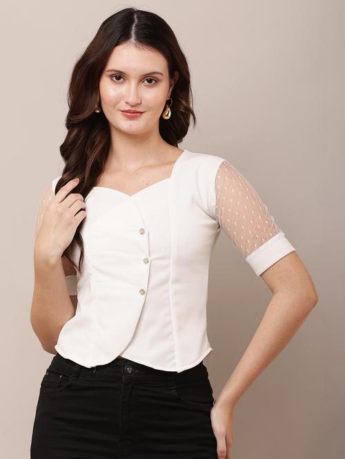 women white solid short sleeve crop top - 21963308 - Very Small Image - 1