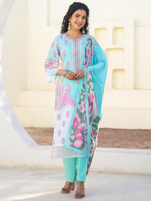women three quarter sleeve kurta pant with dupatta set - 21963423 - Very Small Image - 1