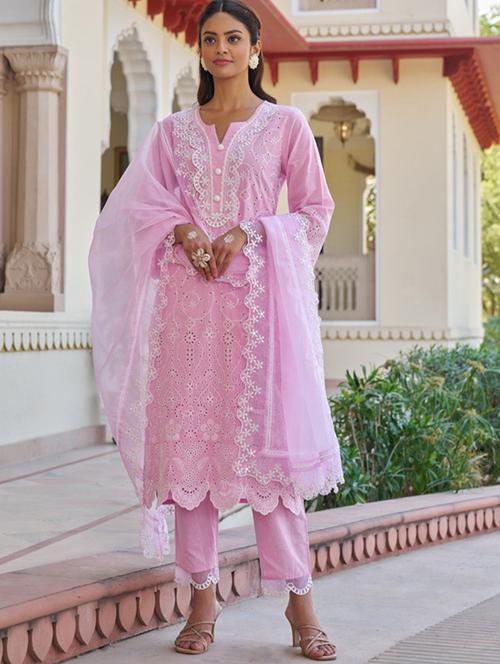 women three quarter sleeve kurta pant with dupatta set - 21963443 - Very Small Image - 1