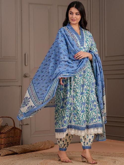 women three quarter sleeve kurta salwar with dupatta set - 21963445 - Very Small Image - 1