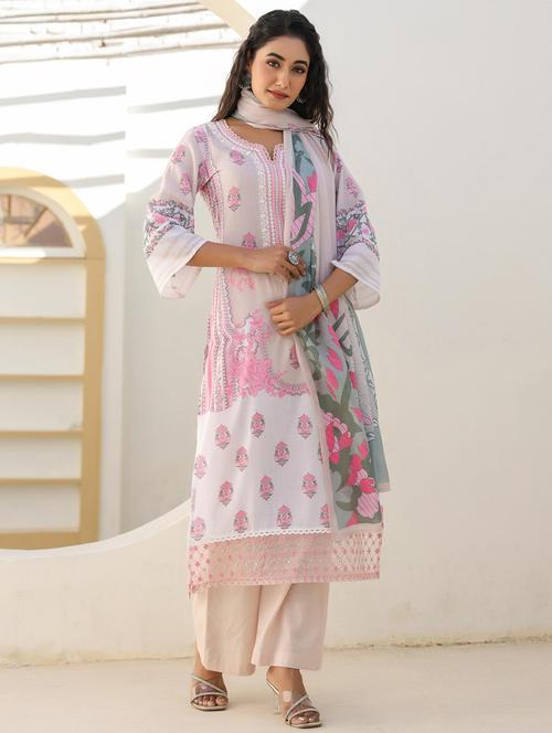 women three quarter sleeve kurta palazzo with dupatta set - 21963466 - Very Small Image - 1