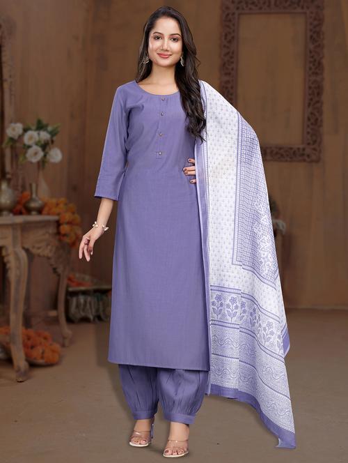women solid three quarter sleeve kurta salwar with dupatta set - 21963496 - Very Small Image - 1