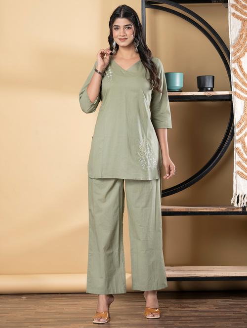 women three quarter sleeve ethnic co-ord set - 21964280 - Very Small Image - 1