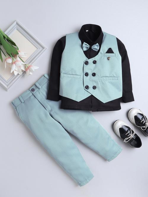 boys solid shirt and trouser with wasitcoat set - 21964361 - Very Small Image - 1