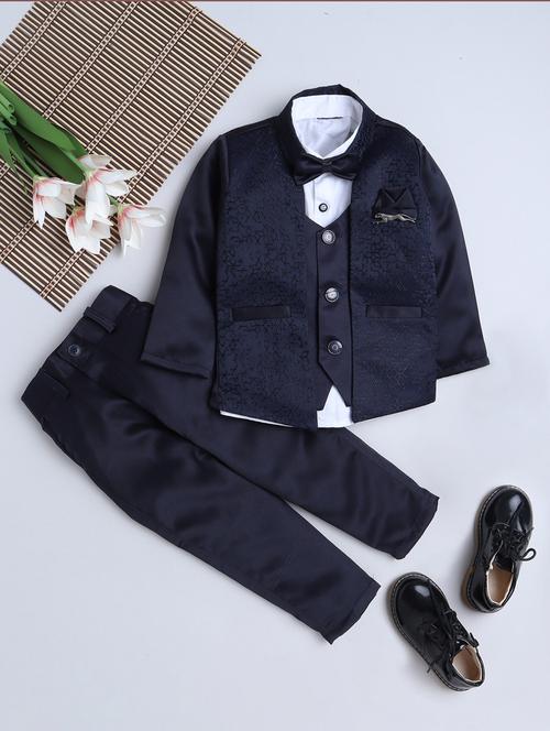 boys solid shirt and trouser with self designed blazer set - 21964429 - Very Small Image - 1