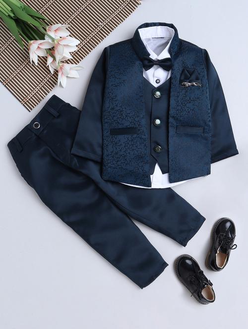 boys solid shirt and trouser with self designed blazer set - 21964430 - Very Small Image - 1