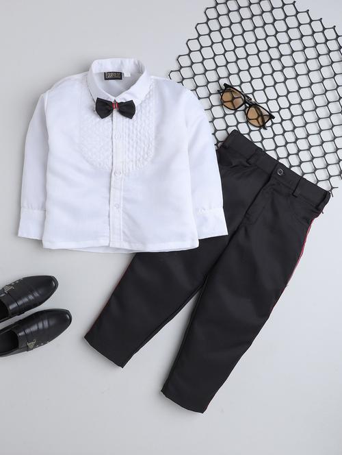boys white solid shirt and trouser set with bow - 21964655 - Very Small Image - 1