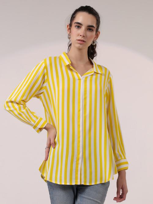 women yellow striped collared long sleeve shirt - 21964793 - Very Small Image - 1