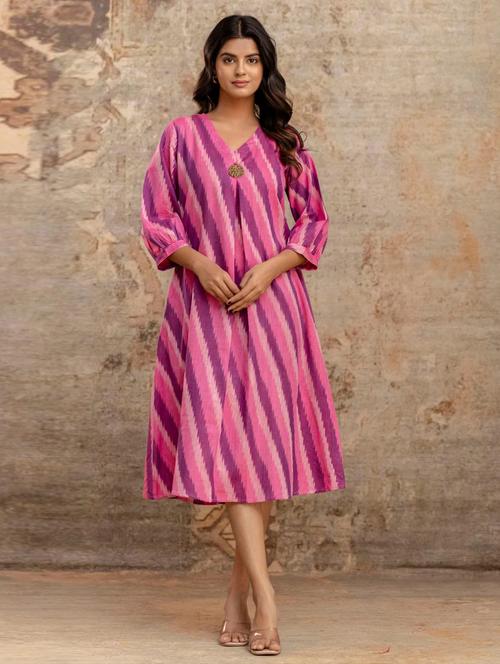 women three quarter sleeve a-line ethnic dress - 21964989 - Very Small Image - 1
