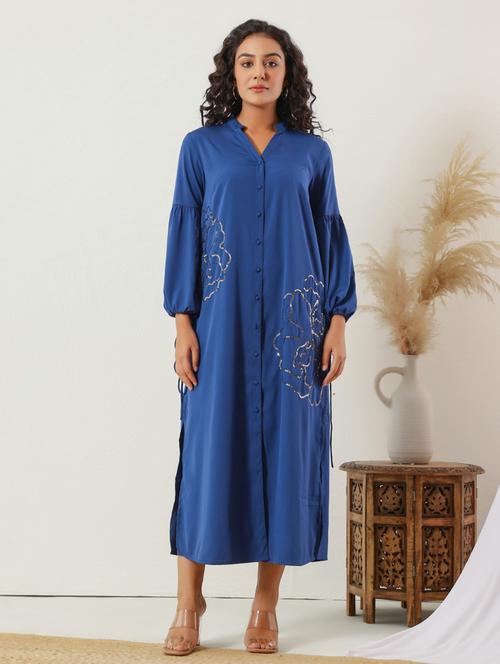 women embroidered long sleeve a-line ethnic dress - 21964996 - Very Small Image - 1