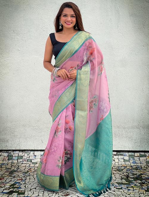 women floral printed bordered saree with blouse - 21965053 - Very Small Image - 1