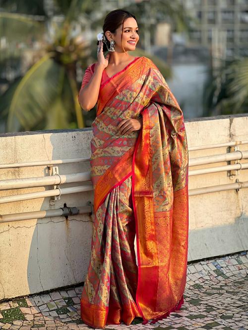 women self design banarasi saree with blouse - 21965058 - Very Small Image - 1