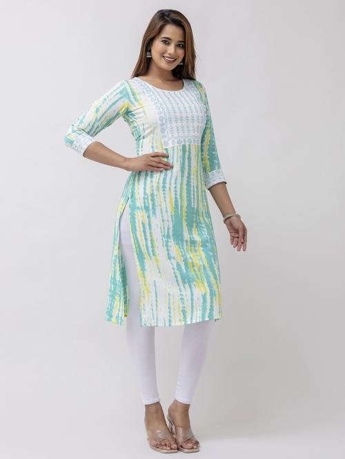 Women Three Quarter Sleeve Straight Kurta - 21965086 - Very Small Image - 1