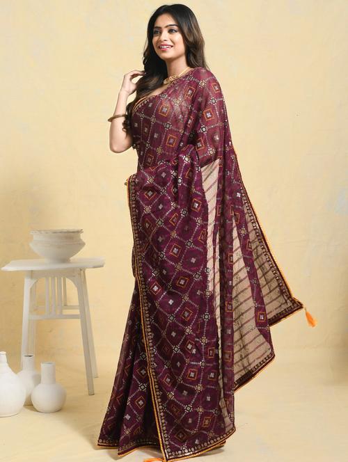 women printed casual wear saree with blouse - 21965535 - Very Small Image - 1