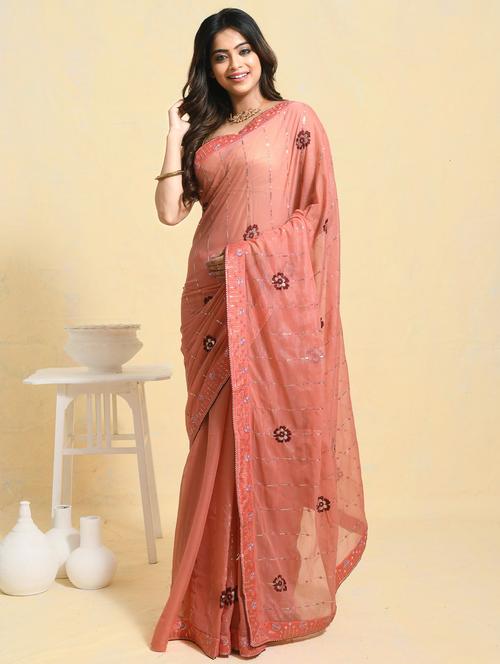 women solid with work embroidered saree with blouse - 21965539 - Very Small Image - 1