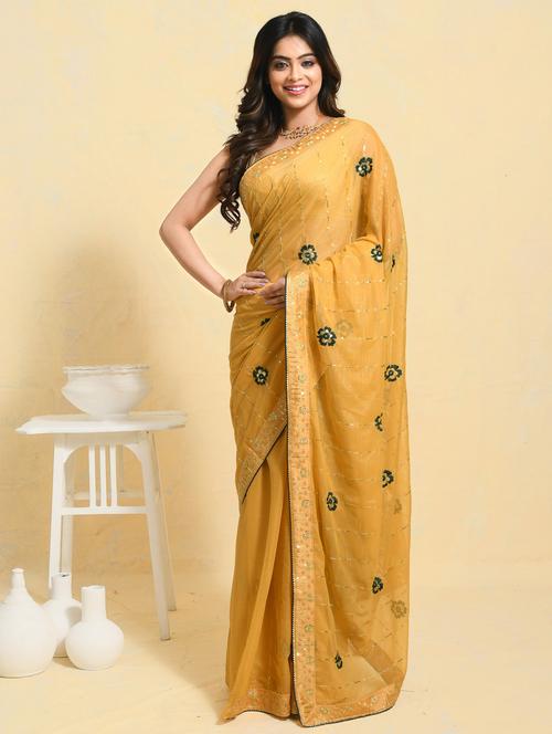 women solid with work embroidered saree with blouse - 21965547 - Very Small Image - 1