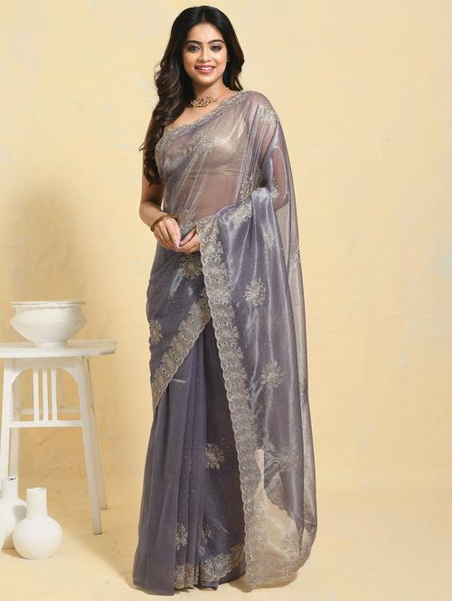 women solid with work embroidered saree with blouse - 21965563 - Very Small Image - 1