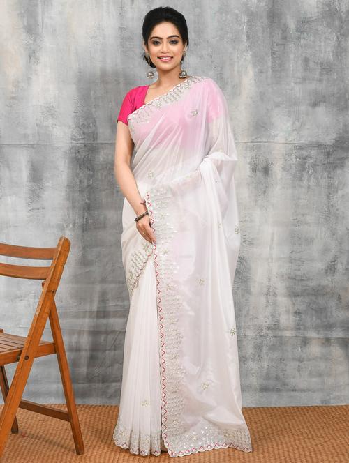 women solid with work embroidered saree with blouse - 21965584 - Very Small Image - 1