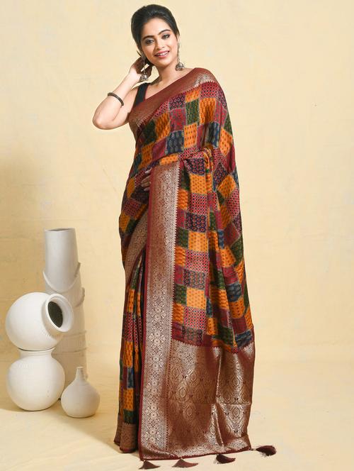 women printed bordered saree with blouse - 21965605 - Very Small Image - 1
