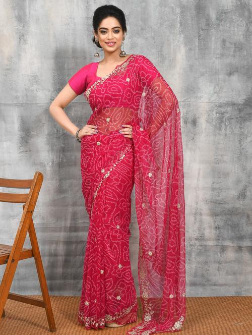 women bandhani printed embroidered saree with blouse - 21965626 - Very Small Image - 1