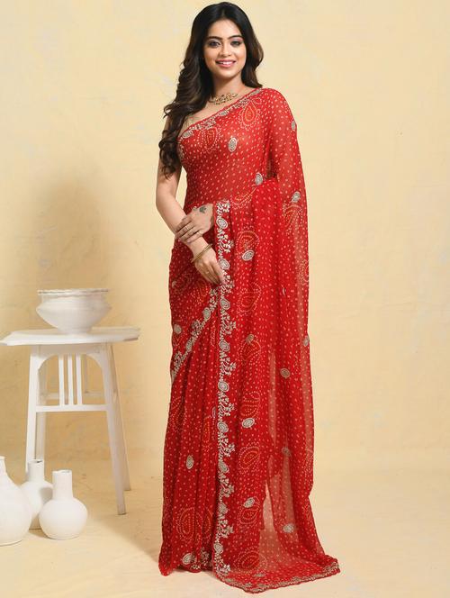 women bandhani printed embroidered saree with blouse - 21965627 - Very Small Image - 1