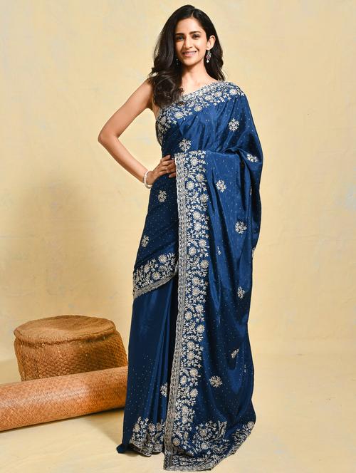 women solid with work embroidered saree with blouse - 21965634 - Very Small Image - 1