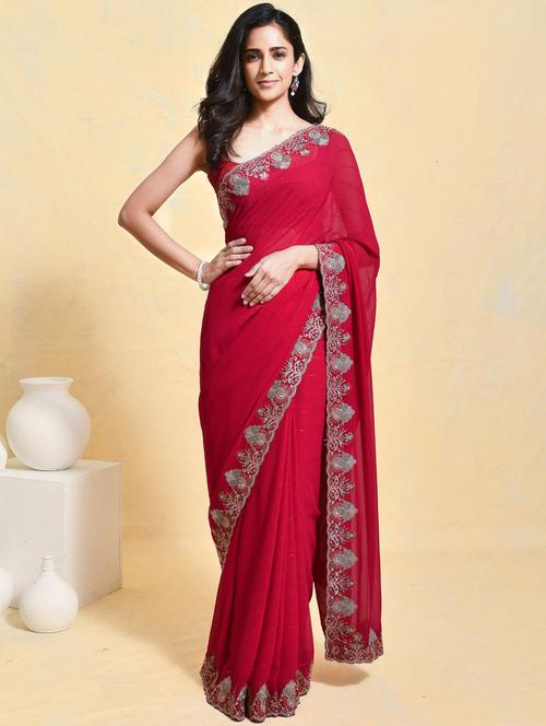 women solid with bordered saree with blouse - 21965641 - Very Small Image - 1