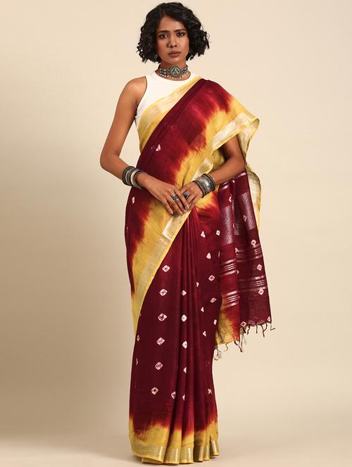 women maroon handloom saree with blouse - 21965651 - Very Small Image - 1