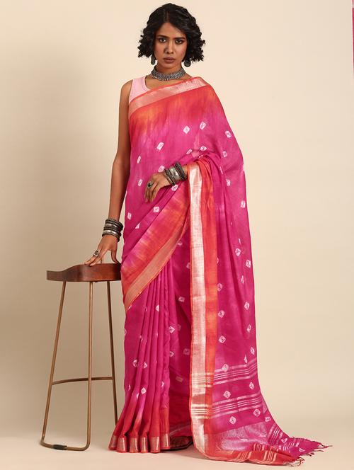 women pink handloom saree with blouse - 21965652 - Very Small Image - 1