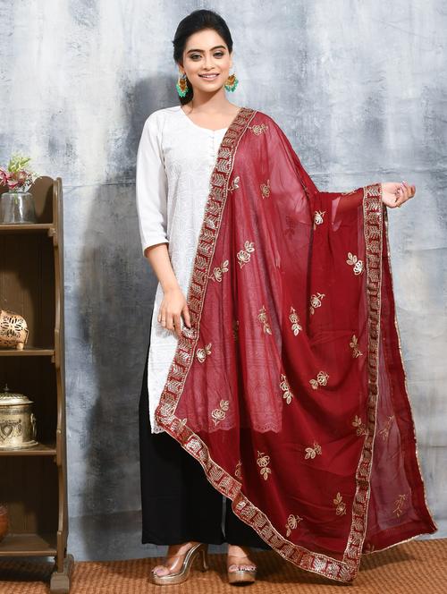 women maroon casual wear dupatta  - 21965687 - Very Small Image - 1
