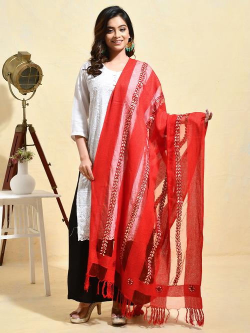 women solid with work embroidered dupatta  - 21965701 - Very Small Image - 1