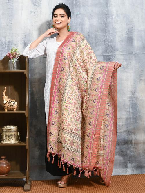 women cream self design dupatta - 21965723 - Very Small Image - 1