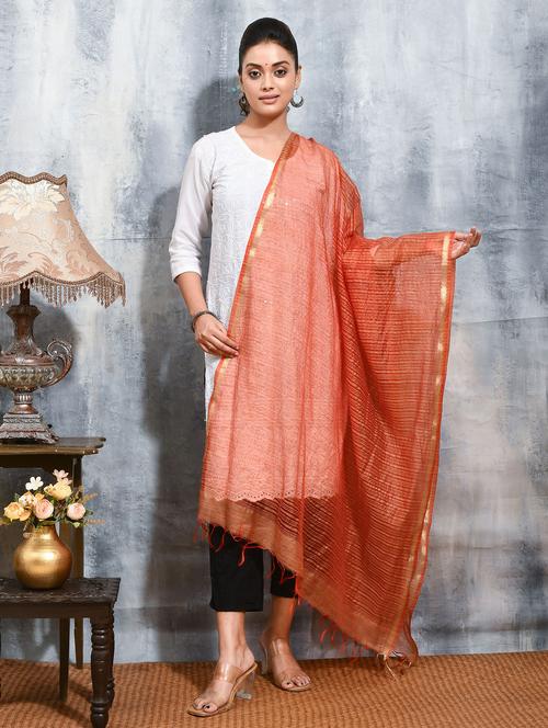 women orange striped dupatta - 21965735 - Very Small Image - 1