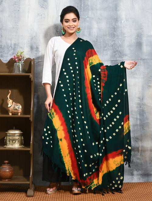women bottle green bandhani printed dupatta  - 21965740 - Very Small Image - 1