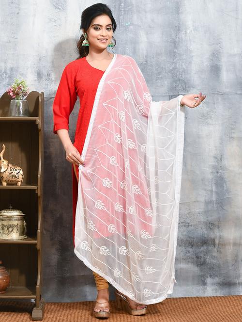 women solid with work embroidered dupatta  - 21965760 - Very Small Image - 1