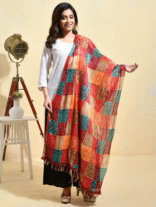 women bandhani printed dupatta  - 21965768 - Very Small Image - 1